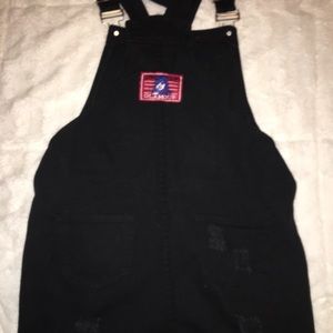 black mini overall dress